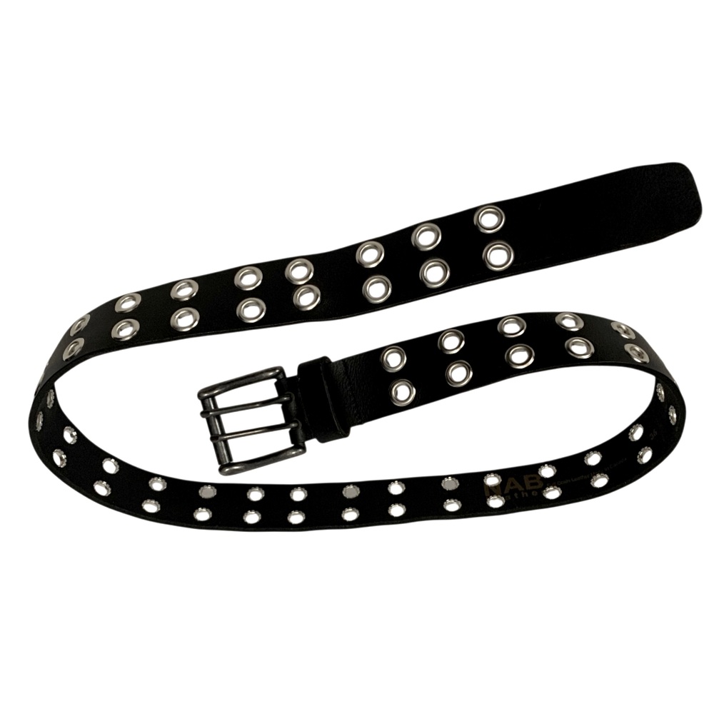 NAB Leather “The Brixton” Black Double Grommet 100% Full Grain Leather Belt - Picture 3 of 10